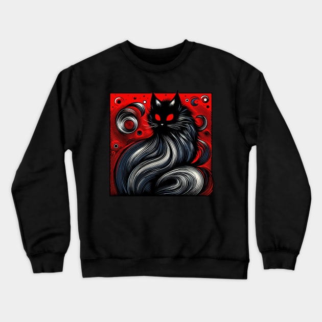 Funny Abstract Art Black Cat Demon Crewneck Sweatshirt by TomFrontierArt